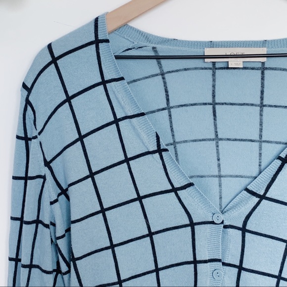 LOFT Windowpane Plaid Lightweight Cardigan Sweater - Picture 3 of 7